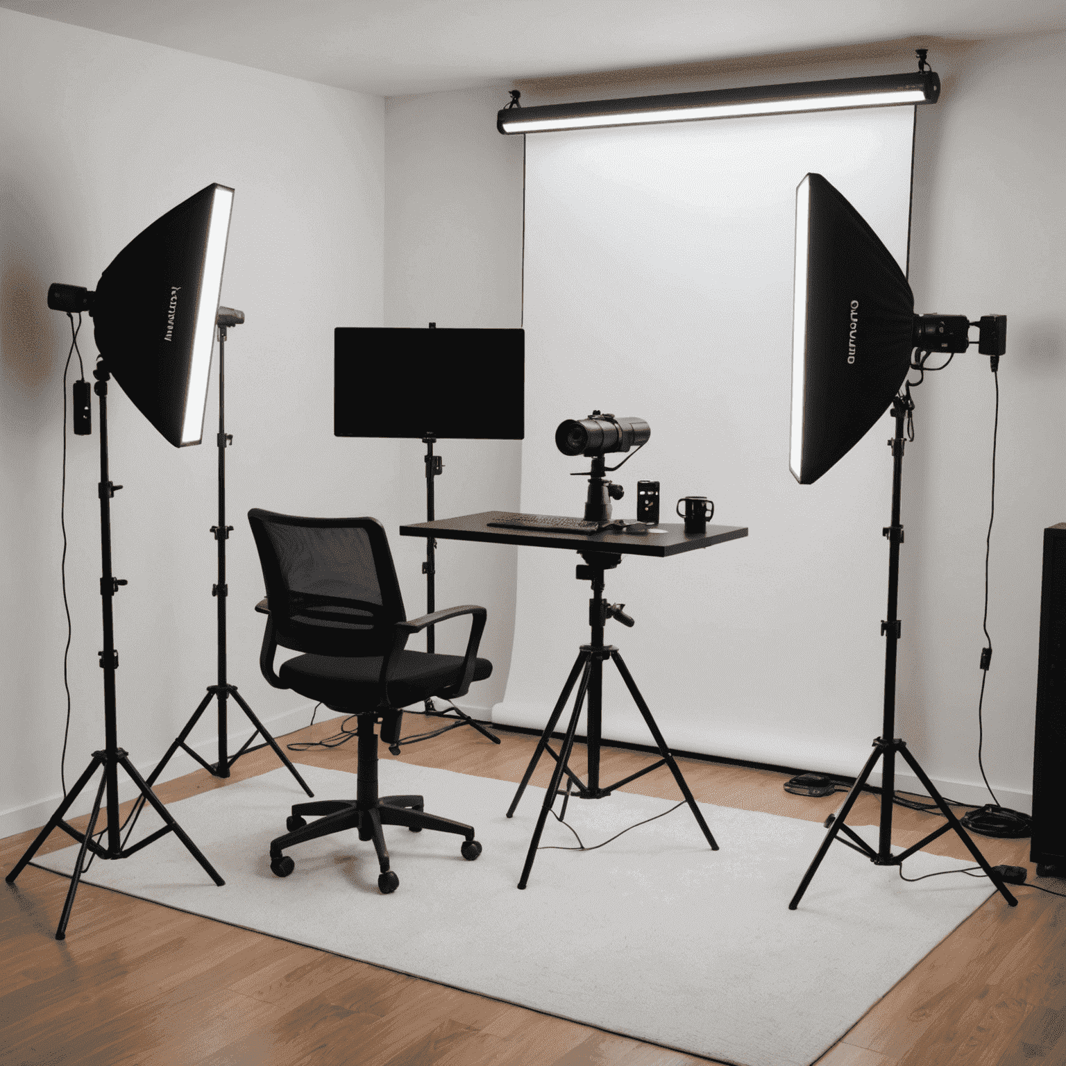 A streaming setup with professional LED panel lights and a ring light